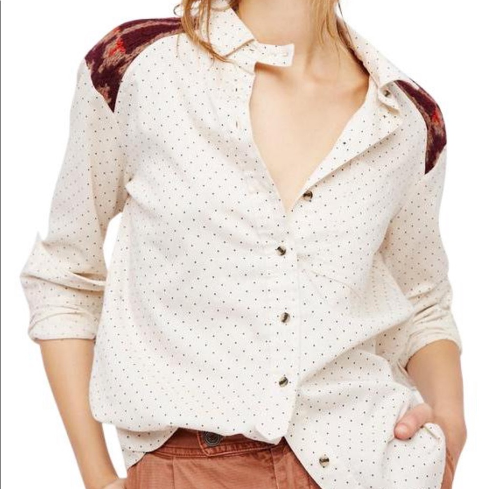 Free People Ivory Polka DotSweater Buttondown XS